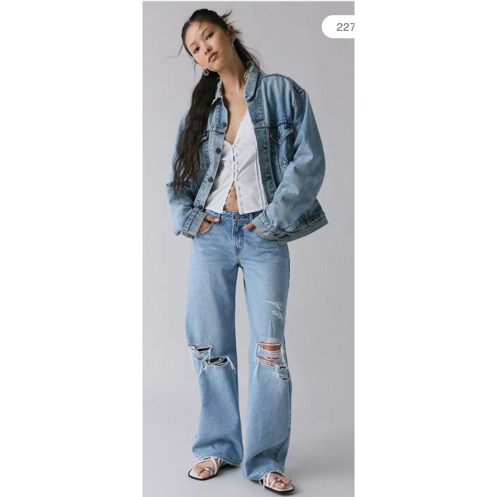 Light Blue Straight Leg Ripped Jeans - Women's